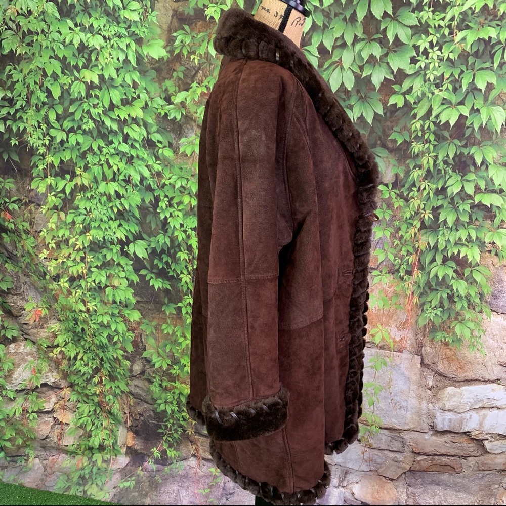 G-III GLOBAL IDENTITY Brown Suede and Faux Fur Coat, M - Picture 12 of 16